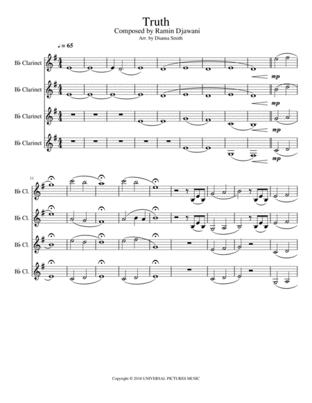 Free Sheet Music Truth From Game Of Thrones For Clarinet Quartet