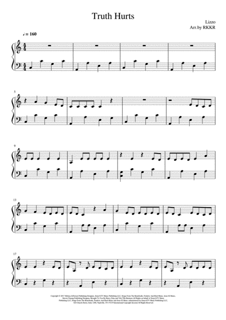 Truth Hurts Easy Piano Solo Sheet Music