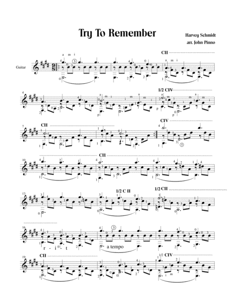 Free Sheet Music Try To Remember Solo Classical Guitar