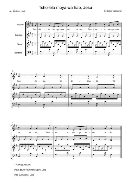 Free Sheet Music Tshollela Moya Wa Hao Jesu Pour Down Your Holy Spirit Jesus Arr Colleen Hart