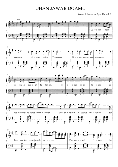 Free Sheet Music Tuhan Jawab Doamu God Answers Your Prayer