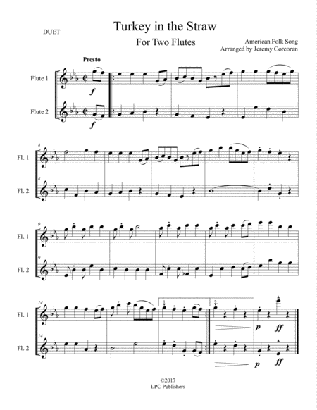 Turkey In The Straw For Two Flutes Sheet Music