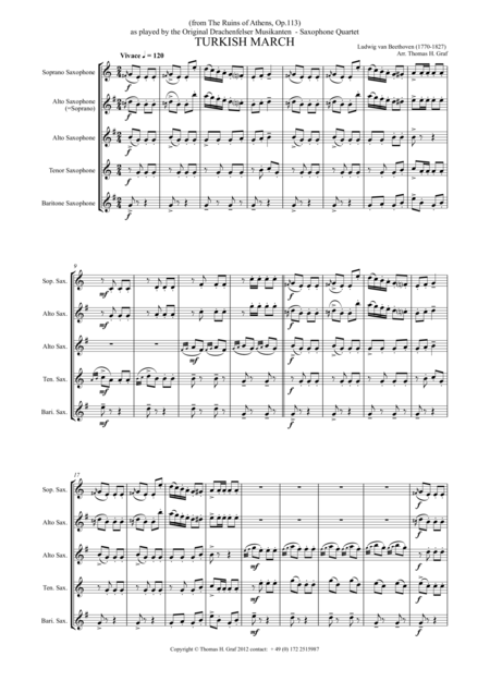 Free Sheet Music Turkish March Beethoven Saxophone Quartet