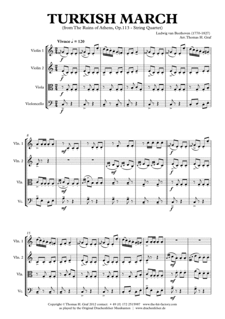 Turkish March Beethoven String Quartet Sheet Music