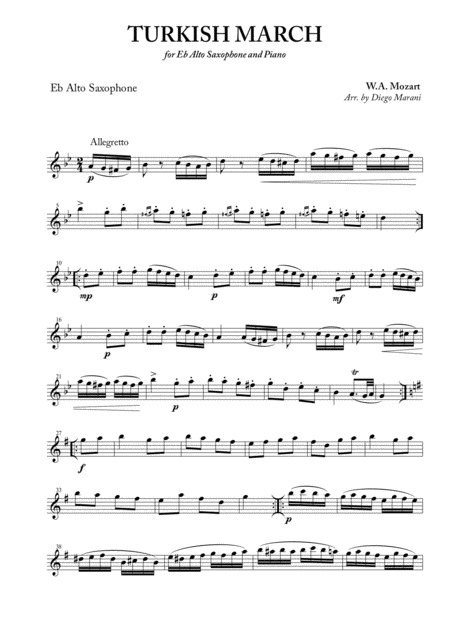 Turkish March For Alto Saxophone And Piano Sheet Music