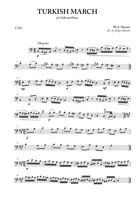 Turkish March For Cello And Piano Sheet Music