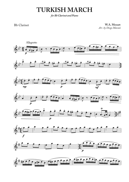 Turkish March For Clarinet And Piano Sheet Music