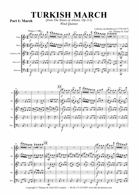 Turkish March Laendler Beethoven Wind Quintet Sheet Music