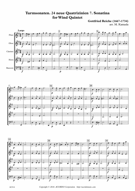 Free Sheet Music Turmsonaten 24 Neue Quatrizinien 7 Sonatina For Wind Quintet