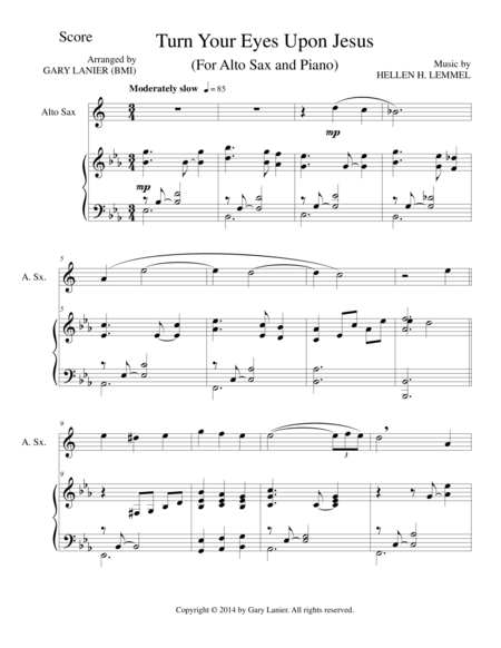 Free Sheet Music Turn Your Eyes Upon Jesus Alto Sax Piano And Sax Part