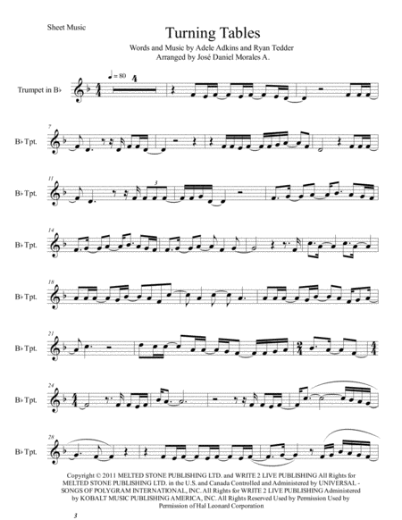 Turning Tables For Trumpet In Bb Sheet Music