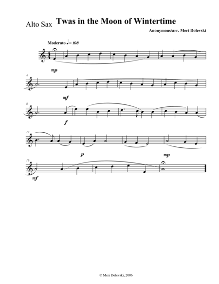 Twas In The Moon Of Wintertime E Flat Saxes Alto Baritone Piano Sheet Music