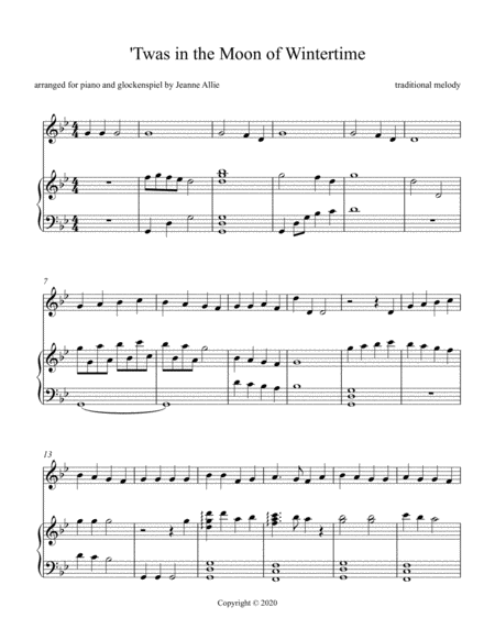 Twas In The Moon Of Wintertime For Piano And Glockenspiel Sheet Music