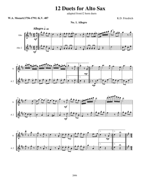 Free Sheet Music Twelve Duets For Alto Sax