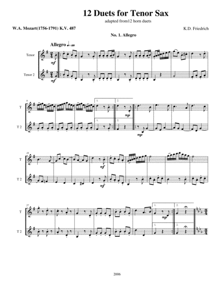 Free Sheet Music Twelve Duets For Tenor Sax