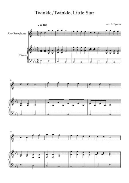 Twinkle Twinkle Little Star For Alto Saxophone Piano Sheet Music