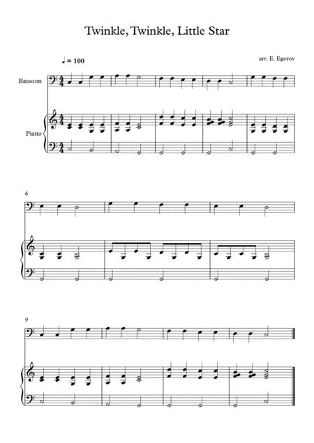 Twinkle Twinkle Little Star For Bassoon Piano Sheet Music