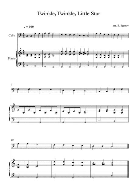 Twinkle Twinkle Little Star For Cello Piano Sheet Music