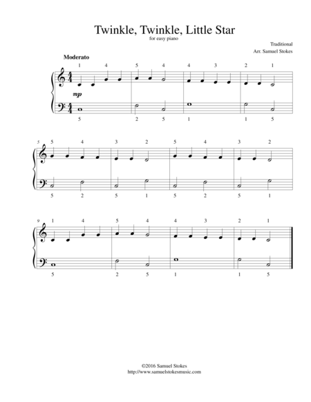 Twinkle Twinkle Little Star For Easy Piano Sheet Music