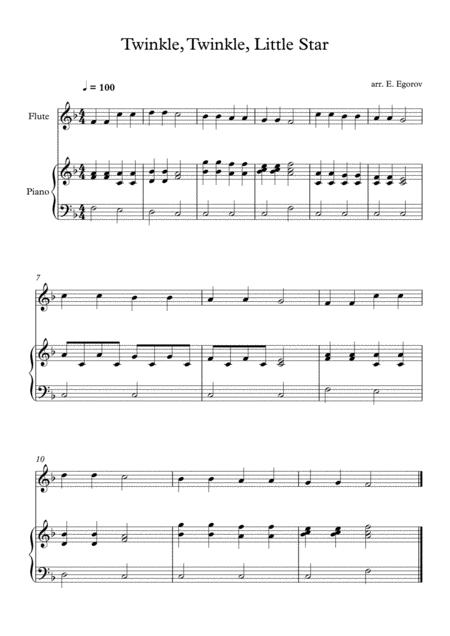 Free Sheet Music Twinkle Twinkle Little Star For Flute Piano