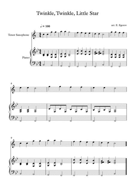 Free Sheet Music Twinkle Twinkle Little Star For Tenor Saxophone Piano