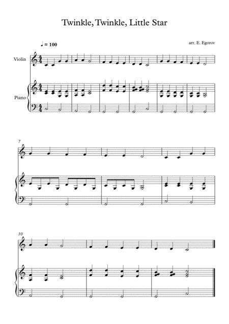 Twinkle Twinkle Little Star For Violin Piano Sheet Music