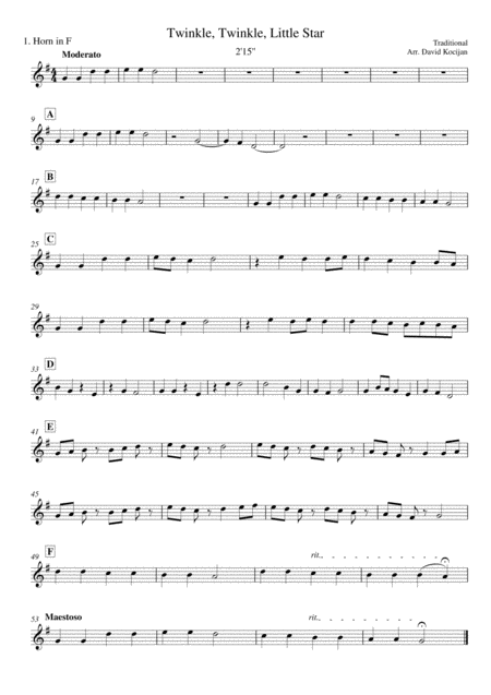 Twinkle Twinkle Little Star French Horn Quartet Sheet Music