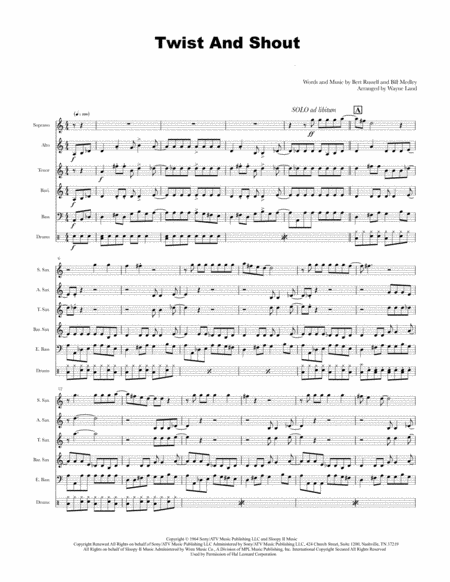 Twist And Shout Sax Quartet Sheet Music