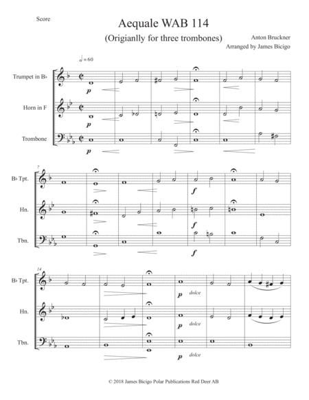 Free Sheet Music Two Aequale For Brass Trio