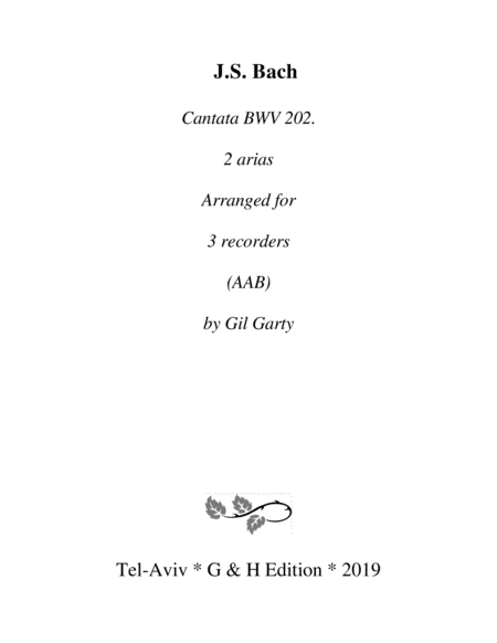 Free Sheet Music Two Arias From Cantata Bwv 202 Arrangement For 3 Recorders