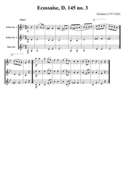 Free Sheet Music Two B Flats And Bass Clarinet Trios Volume 3 Schubert