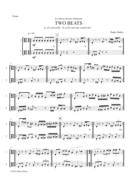 Free Sheet Music Two Beats 2 Violas