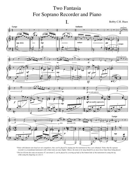 Free Sheet Music Two Fantasia For Soprano Recorder And Piano