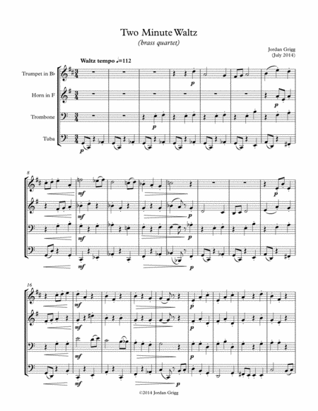 Free Sheet Music Two Minute Waltz Brass Quartet