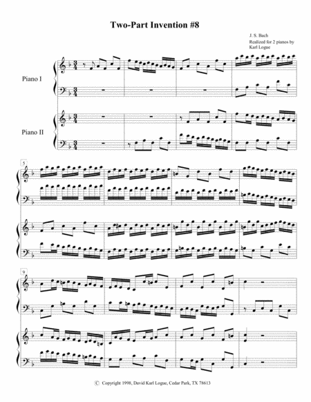 Free Sheet Music Two Part Invention 8 By Js Bach