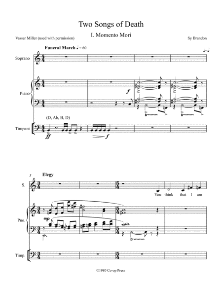 Free Sheet Music Two Songs Of Death For Mezzo Soprano Piano And Timpani