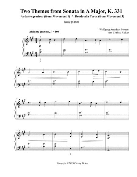 Free Sheet Music Two Themes From Sonata In A Major Andante Grazioso And Rondo Alla Turca Easy Piano Early Intermediate