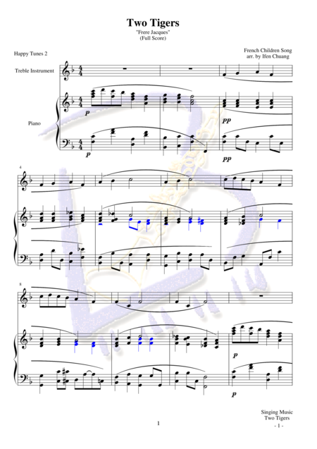 Free Sheet Music Two Tigers