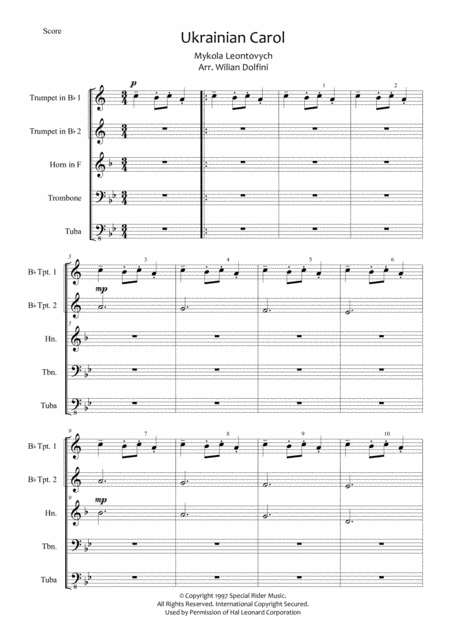 Ukrainian Carol Brass Quintet Sheet Music