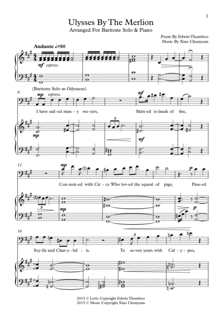 Free Sheet Music Ulysses By The Merlion Arranged For Baritone Piano
