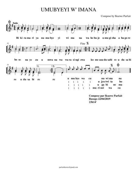 Umubyeyi W Imana Sheet Music