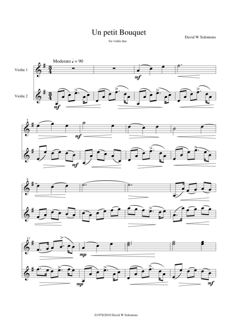 Un Petit Bouquet For Violin Duo Sheet Music