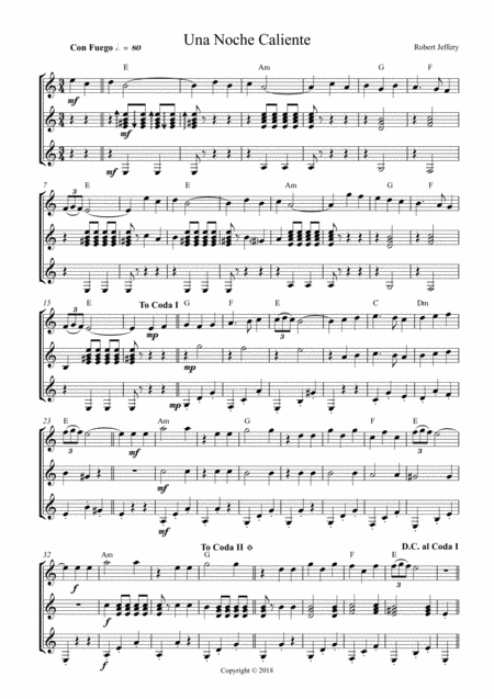 Una Noche Caliente Intermediate Guitar Ensemble Sheet Music