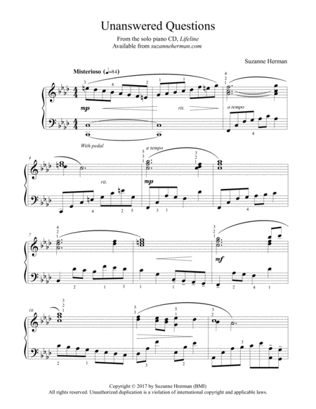 Free Sheet Music Unanswered Questions