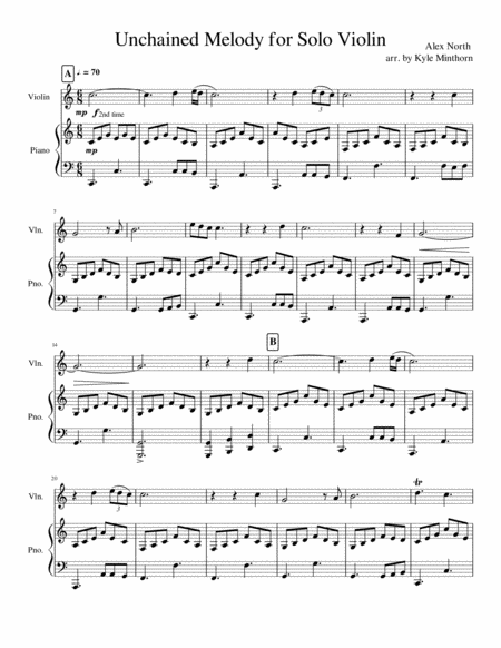 Unchained Melody For Solo Violin Sheet Music