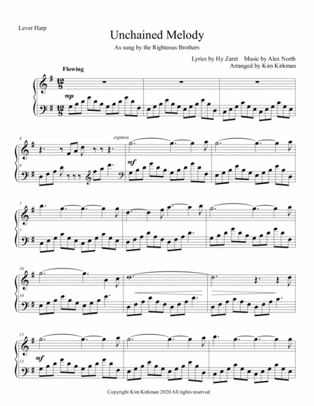 Free Sheet Music Unchained Melody In G For Lever Harp