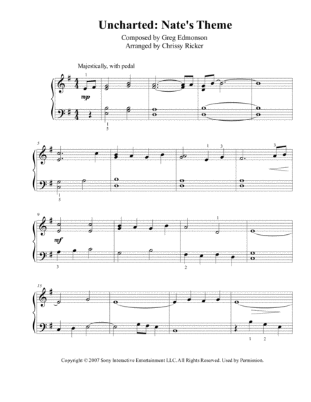 Free Sheet Music Uncharted Nates Theme Easy Piano