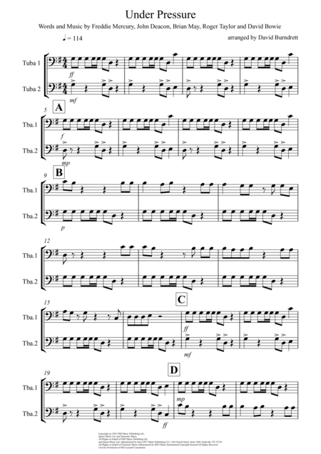 Under Pressure For Tuba Duet Sheet Music