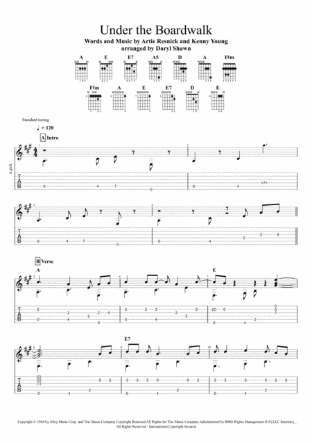 Under The Boardwalk The Drifters For Solo Fingerstyle Guitar Sheet Music