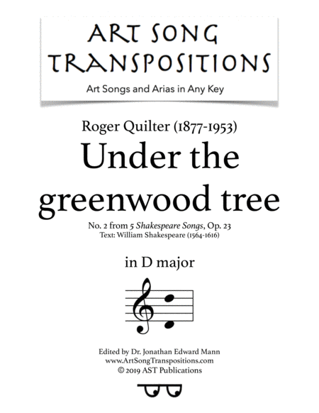 Under The Greenwood Tree Op 23 No 2 D Major Sheet Music